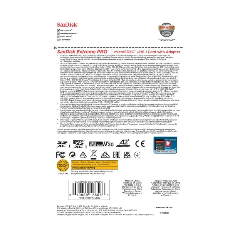 SanDisk Extreme PRO microSDXC UHS-I CARD - 512GB / Up to 200MB/s Sandisk