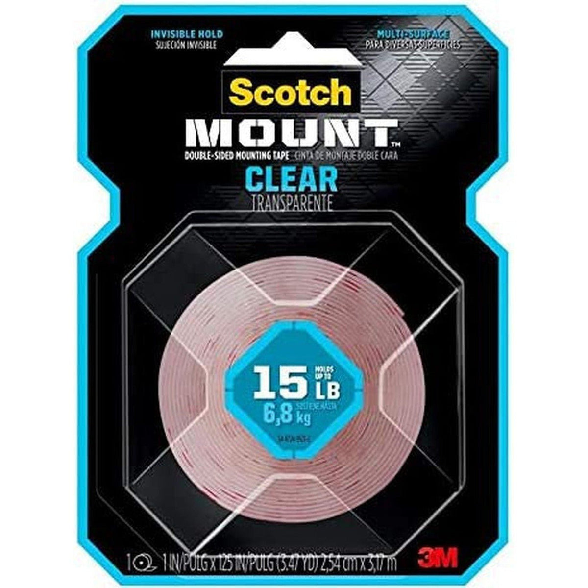 Scotch-Mount™ Clear Double-Sided Mounting Tape 410H, 1 In X 60 In (2.54 Cm X 1.52 M) ColorWaves