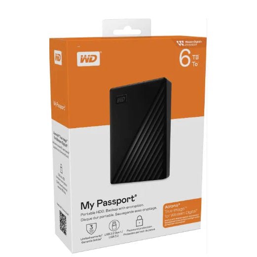 WD My Passport 6TB Portable Hard Drive USB 3.0 WDBR9S0060BBK-WESN Black ColorWaves