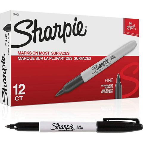 Sharpie Permanent Markers, Fine Point, Black, 12 Count ColorWaves