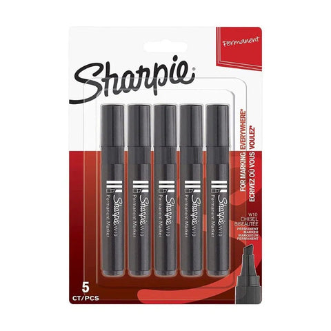 Sharpie W10 Chisel Tip Marker Set 5 Black Markers ColorWaves