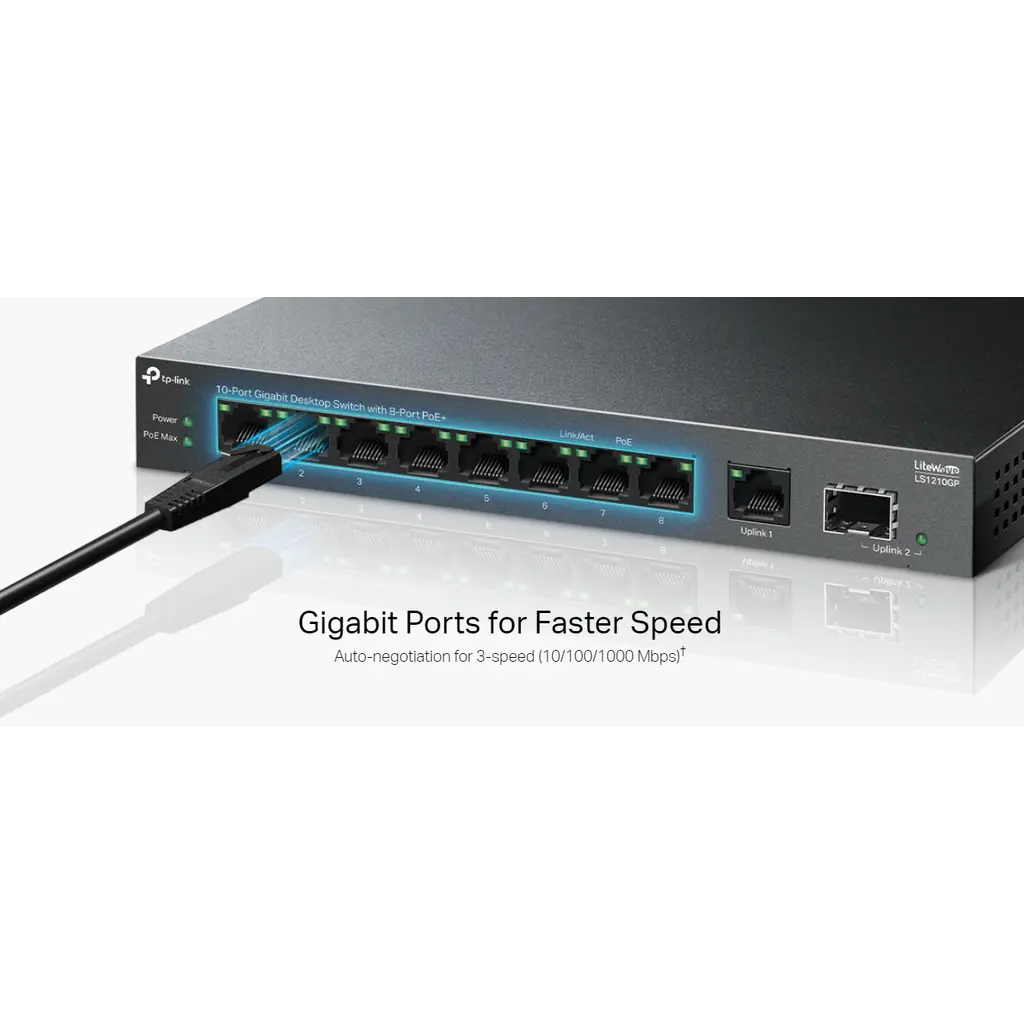 TP-Link (LS1210GP) 10-Port Gigabit Desktop Switch with 8-Port PoE+ - 20 Gbps / LAN TP-Link