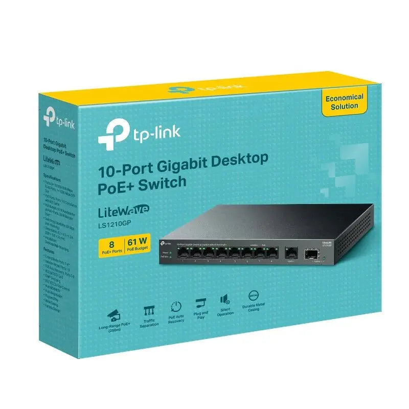 TP-Link (LS1210GP) 10-Port Gigabit Desktop Switch with 8-Port PoE+ - 20 Gbps / LAN TP-Link