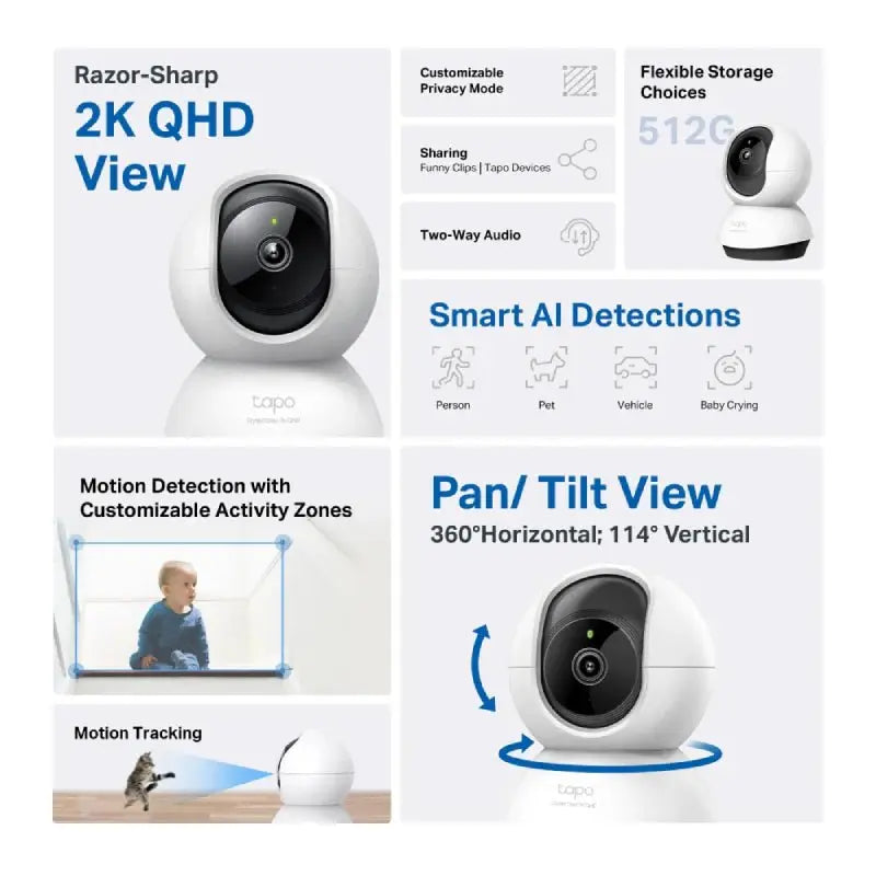 TP-Link TAPO C220 Pan/Tilt AI Home Security Wi-Fi Camera - 2K 4 MP QHD / 12x Digital Zoom TP-Link