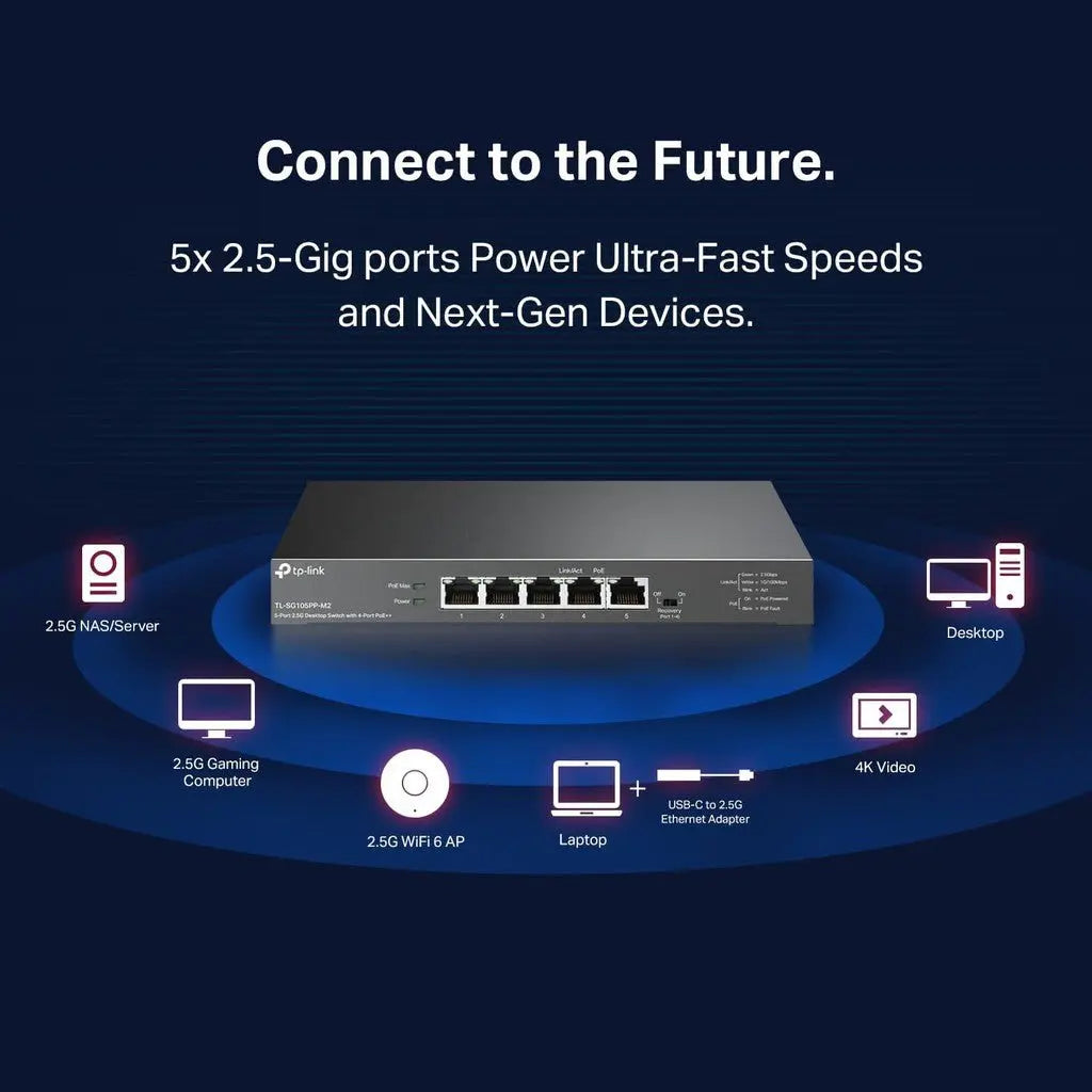 TP-Link (TL-SG105PP-M2) 5-Port 2.5G Desktop Switch with 4-Port PoE++ - 25 Gbps / LAN TP-Link