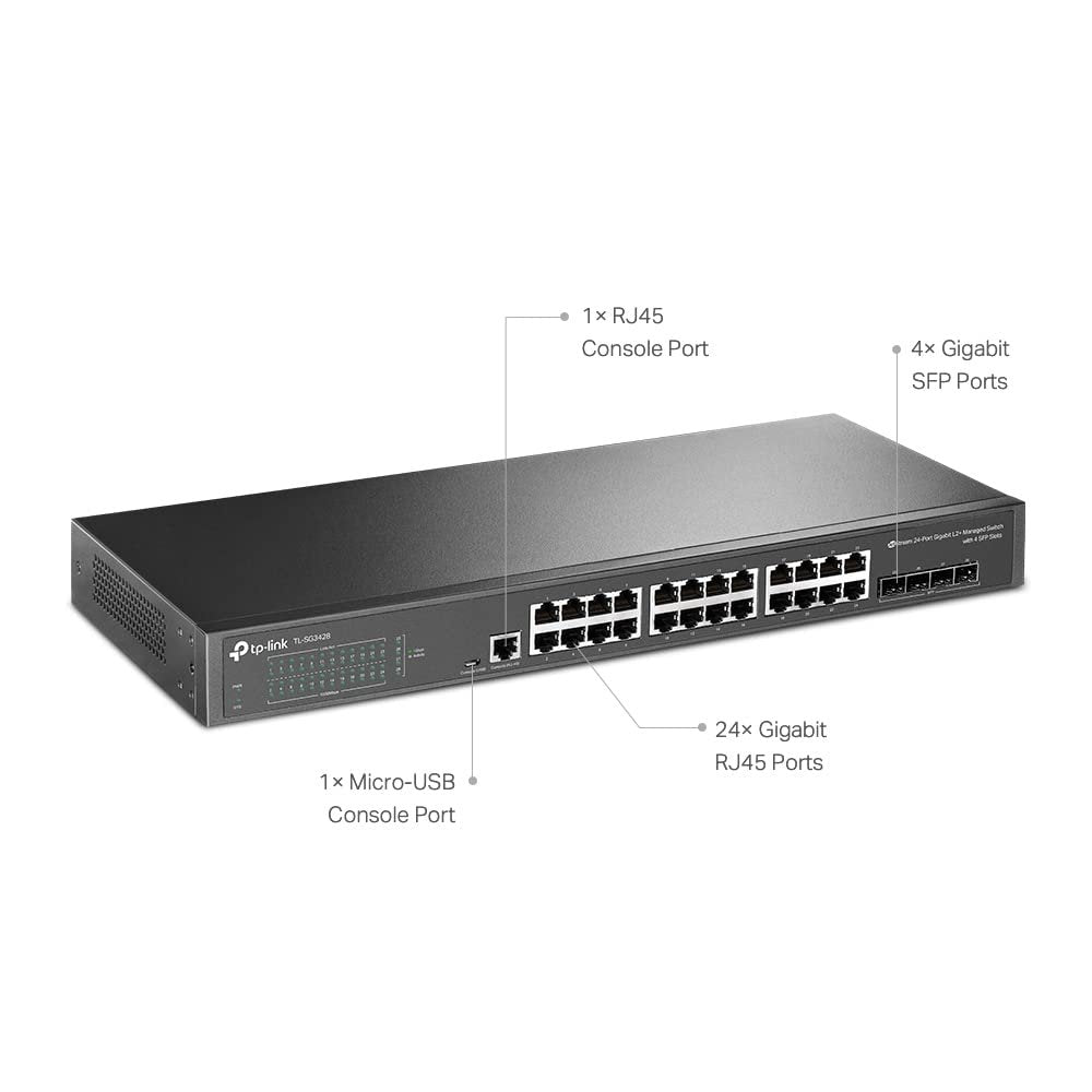 TP-Link (TL-SG3428) JetStream 24-Port Gigabit L2 Managed Switch with 4 SFP Slots - 56Gbps / Micro-USB / LAN TP-Link