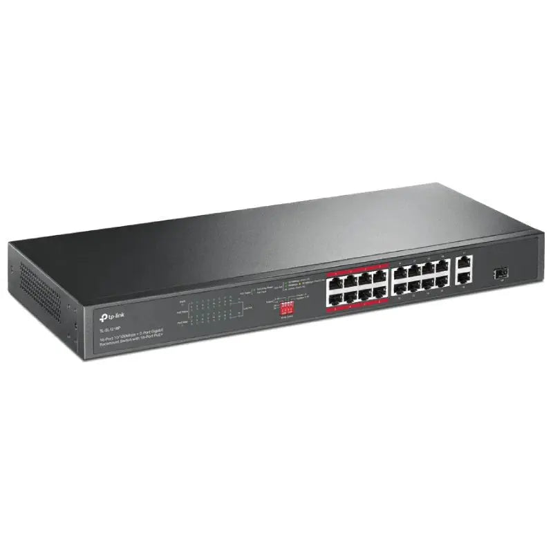 TP-Link (TL-SL1218P) 16-Port 10/100 Mbps + 2-Port Gigabit Rackmount Switch with 16-Port PoE+ - 7.2Gbps / LAN TP-Link