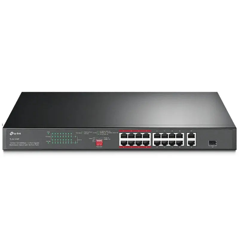 TP-Link (TL-SL1218P) 16-Port 10/100 Mbps + 2-Port Gigabit Rackmount Switch with 16-Port PoE+ - 7.2Gbps / LAN TP-Link