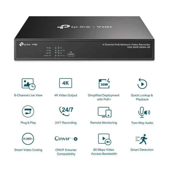 TP-Link VIGI 4 Channel PoE+ Network Video Recorder TP-Link