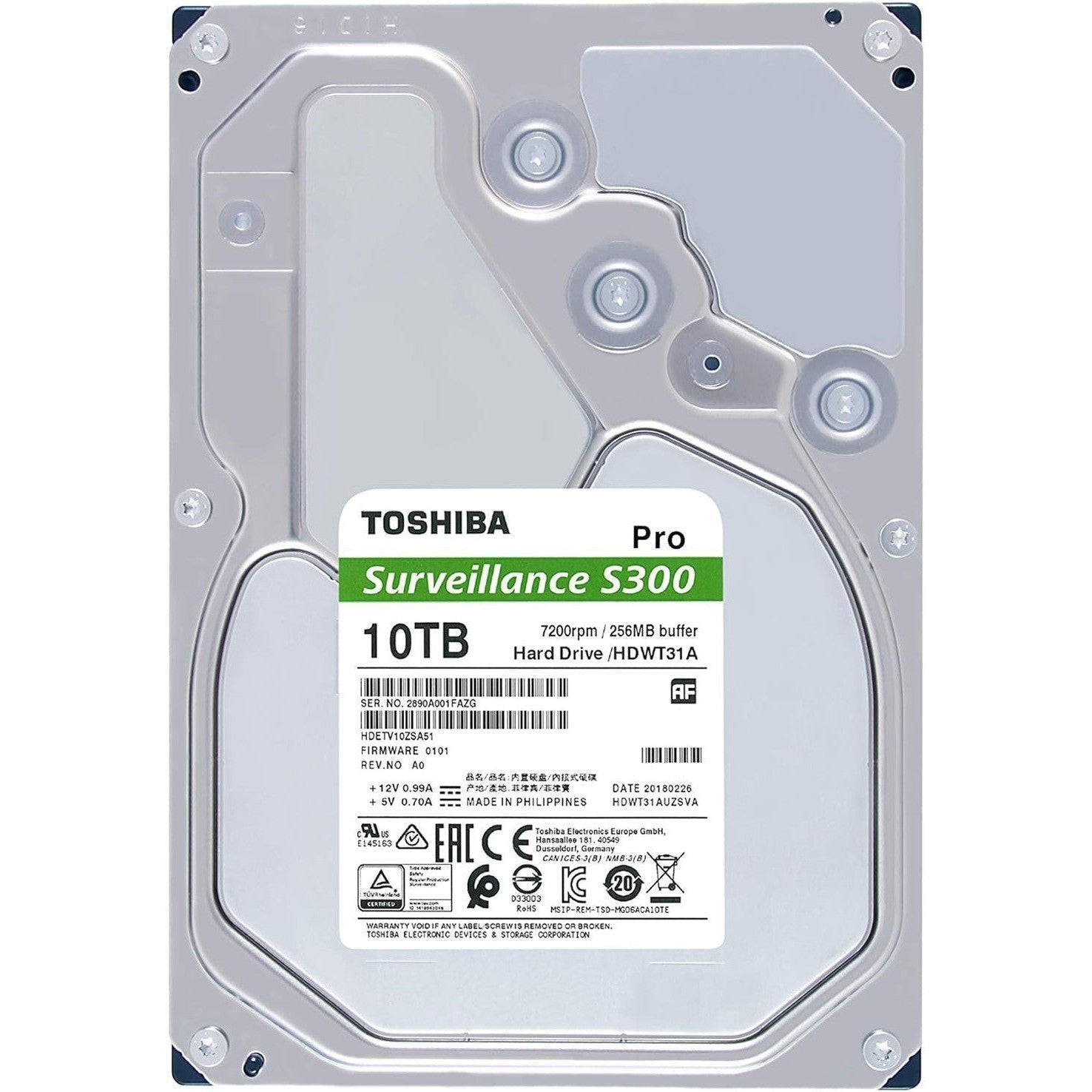Toshiba S300 Pro Surveillance Internal Hard Drive - 10TB / 3.5-inch / SATA-III / 7200 RPM Toshiba