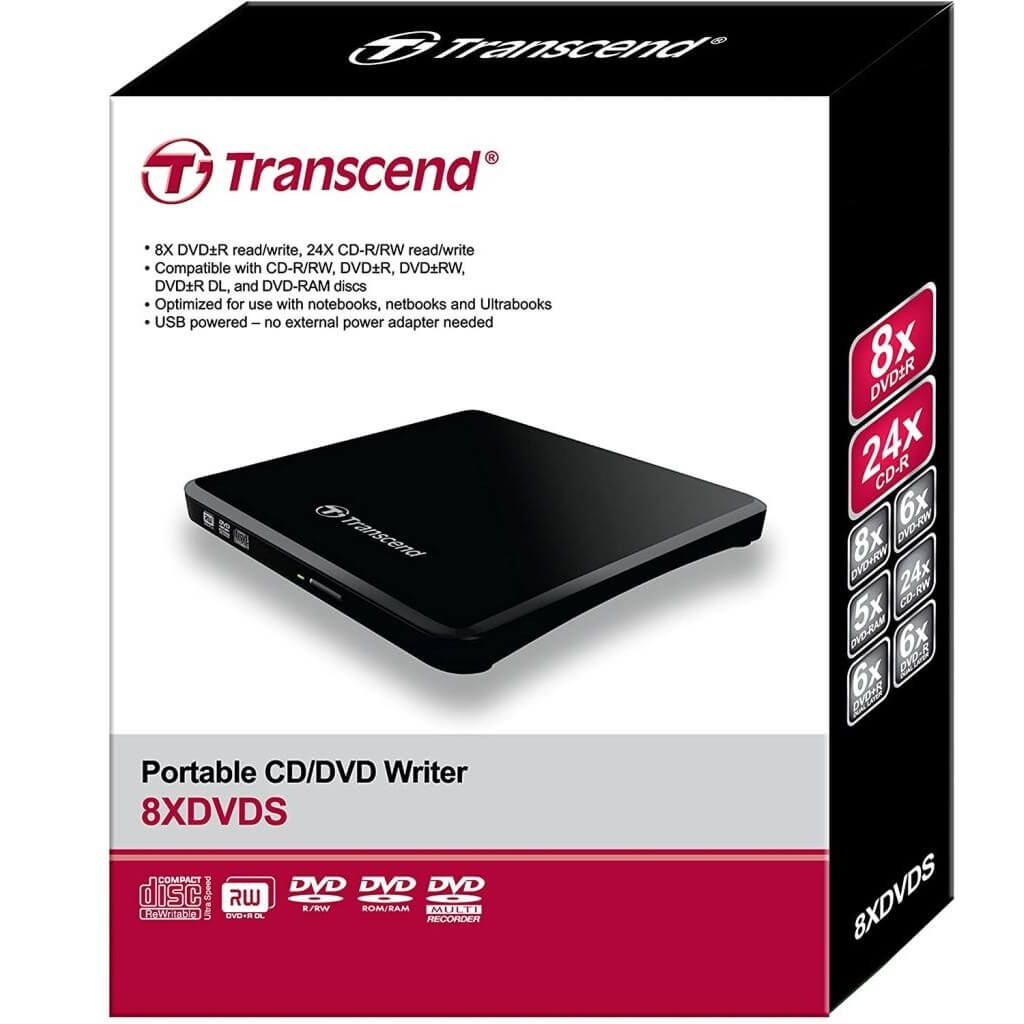 Transcend Extra Slim Portable DVD-RW - 24x / USB 2.0-DVD Writer Transcend