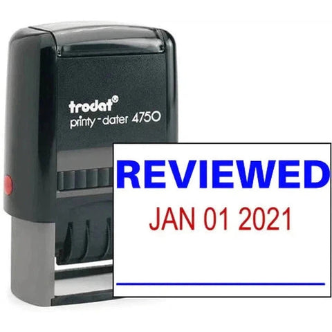 Trodat Printy 4750 Self Inking Dater Stamp "Reviewed" ColorWaves