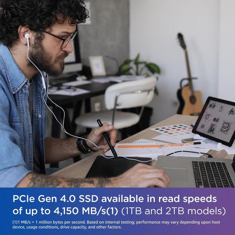 WD Blue 1TB SN580 NVMe Internal Solid State Drive SSD - Gen4 x4 PCIe 16Gb/s, M.2 2280, Up to 4,150 MB/s - WDS100T3B0E ColorWaves