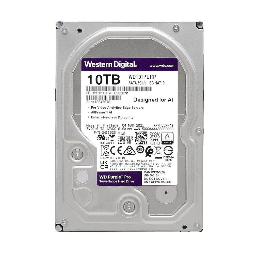 WD Purple 10TB Surveillance Hard Disk Drive - 7200 RPM Class SATA 6 Gb/s 256MB Cache 3.5 - WD101PURP ColorWaves