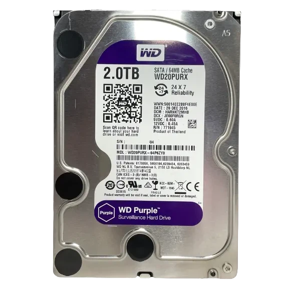 WD Purple 2TB Surveillance Hard Disk Drive - 5400 RPM Class SATA 6Gb/s 64MB Cache 3.5 Inch WD20PURX ColorWaves