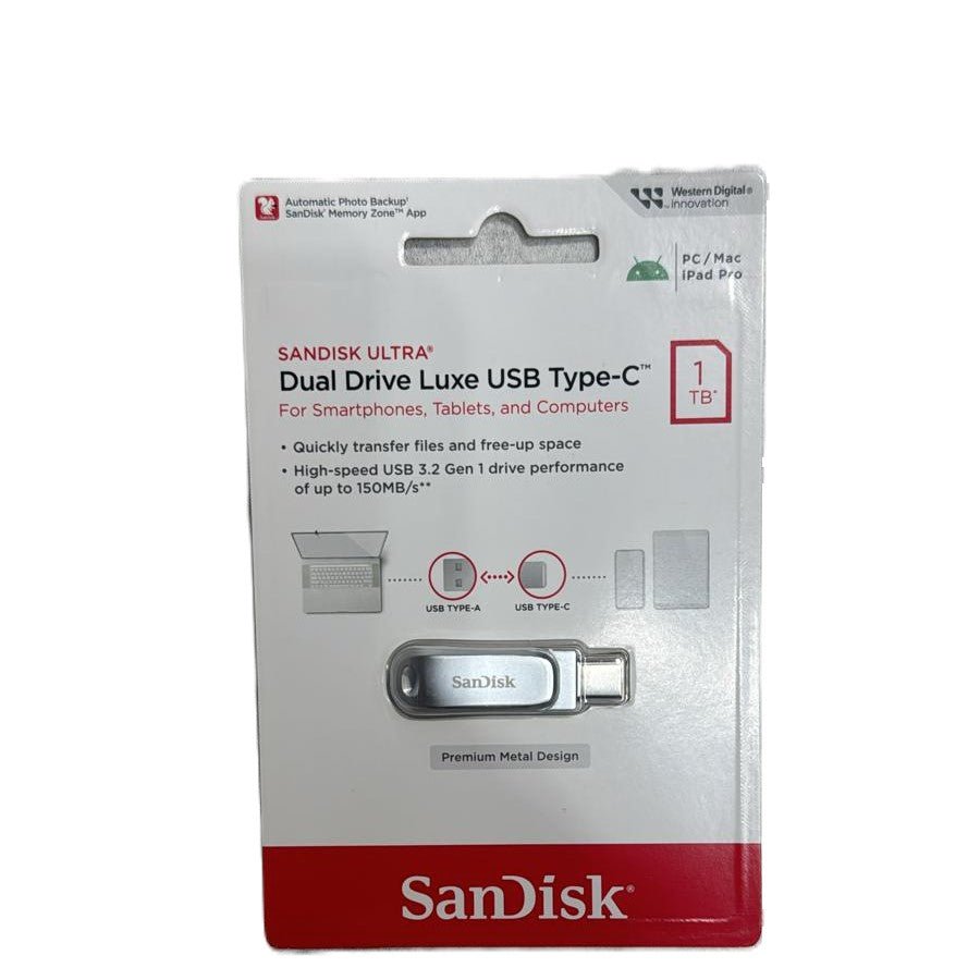 Sandisk Ultra Dual Drive Luxe Flash Drive – 1Tb / 400Mb/S/ Usb 3.2 Gen 1 / Type-C / Silver Sandisk