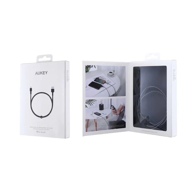 Aukey Black Braided Nylon Mfi Lightning 1.2M Cable ColorWaves