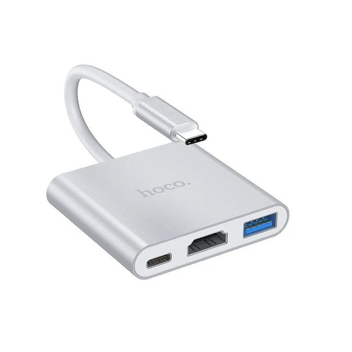 Hoco HB14 Easy-Use Type-C Adapter - Type-C To USB 3.0 + Hdmi + PD - White Hoco