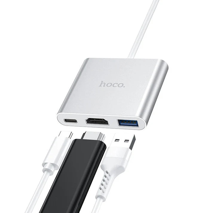 Hoco HB14 Easy-Use Type-C Adapter - Type-C To USB 3.0 + Hdmi + PD - White Hoco