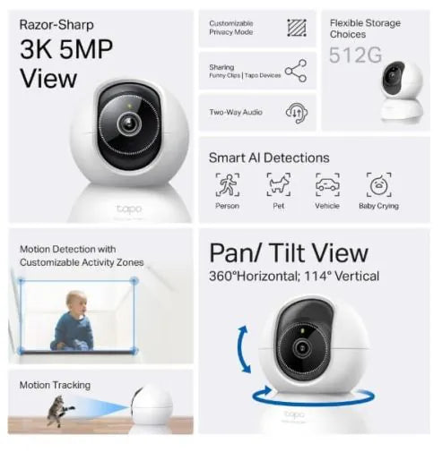 TP-Link Tapo 3K Pan/Tilt AI Home Security Wi-Fi Camera 5MP ( Tapo C230 ) TP-Link