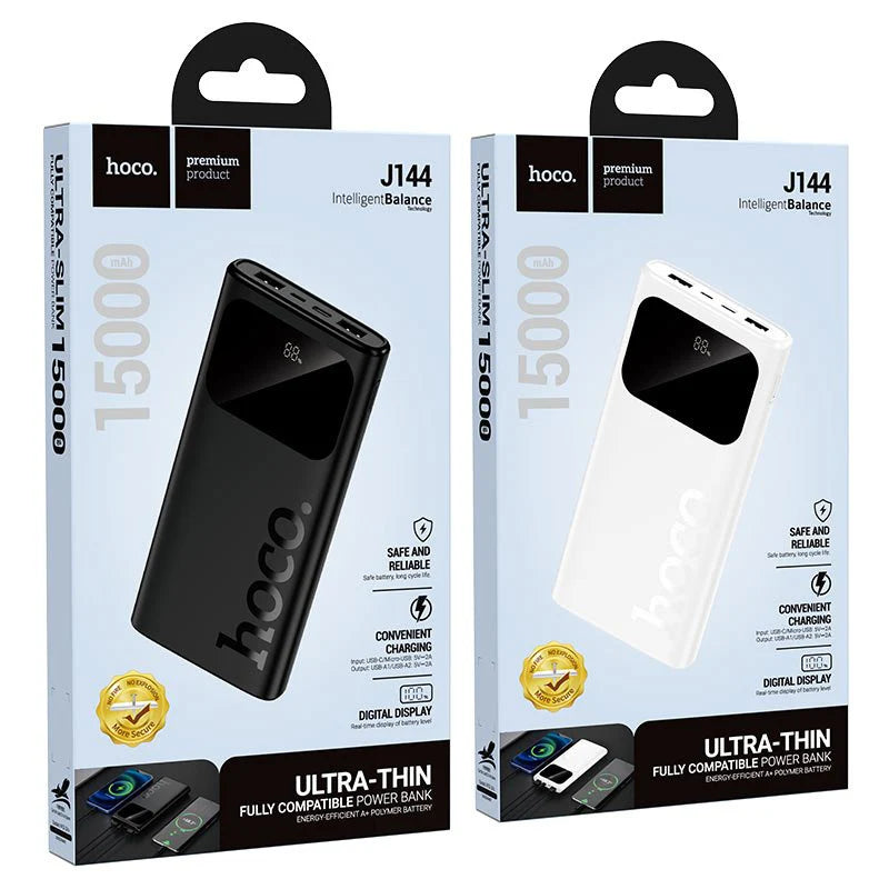 Hoco J144 15000mAh Ultra-Thin Dual USB Power Bank with Digital Display Hoco