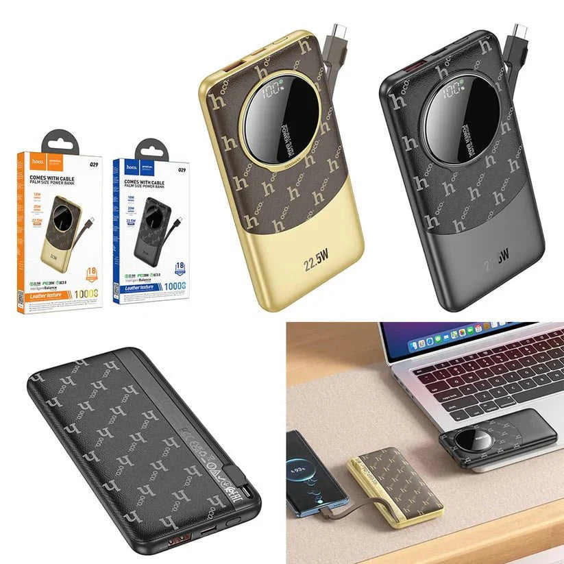 HOCO Leather Grain Finish 10000mAh Power Bank Q29 - Stylish & Portable Hoco