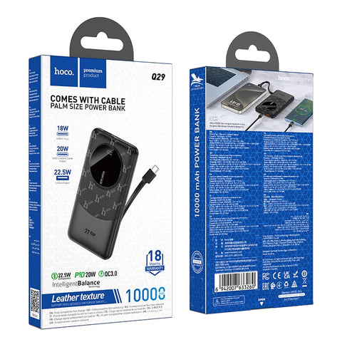HOCO Leather Grain Finish 10000mAh Power Bank Q29 - Stylish & Portable Hoco