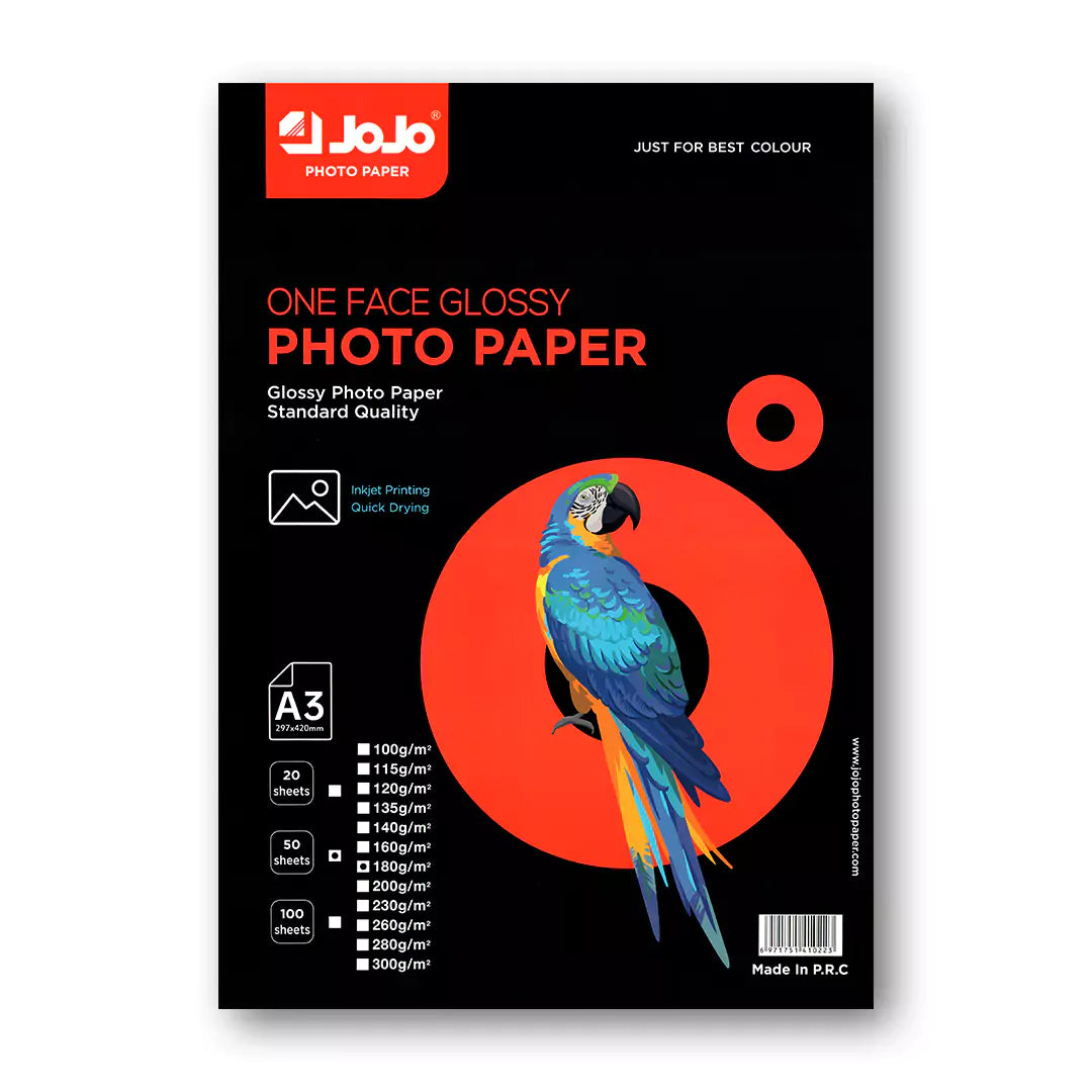 JoJo One-Side Glossy Photo Paper - A3 / 180GSM / 50 Sheets / Inkjet Printing / JA-2014 Jojo