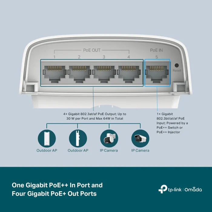 TP-Link (SG2005P-PD) Omada 5-Port Gigabit Smart Switch with 1-Port PoE++ In and 4-Port PoE+ Out - 10 Gbps / LAN TP-Link