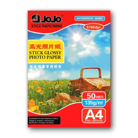 JoJo High-Gloss Adhesive Photo Paper A4 / 135g / 50 Sheets / Waterproof Inkjet Label Paper Jojo